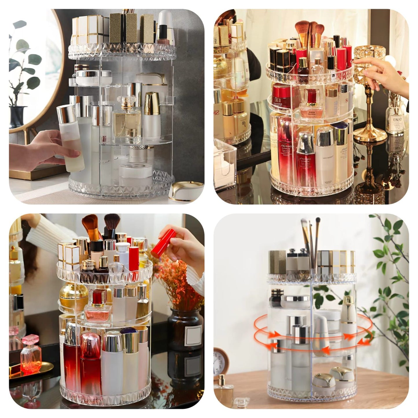 360° Rotating Diamond Cut Cosmetic Organiz