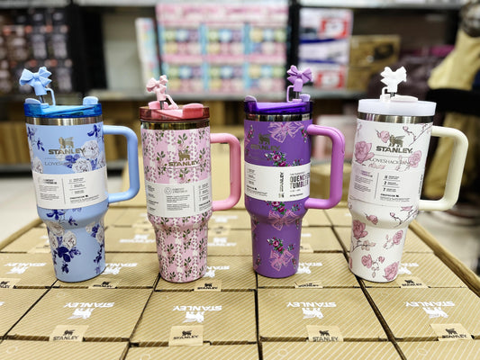 1200ml Flower Stanley Stainless Steel with Steel Straw & Straw Stopper (Heavy Weight)