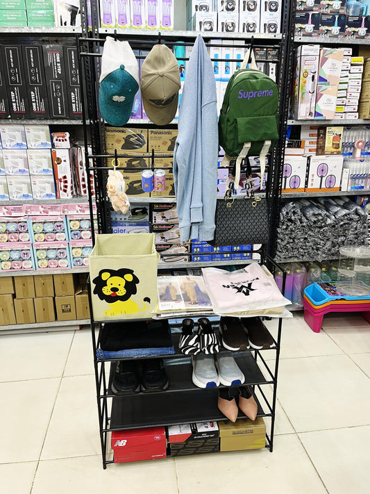 5 Layer Attachable Coat Hanger with Shoes Rack (Black & White) with box