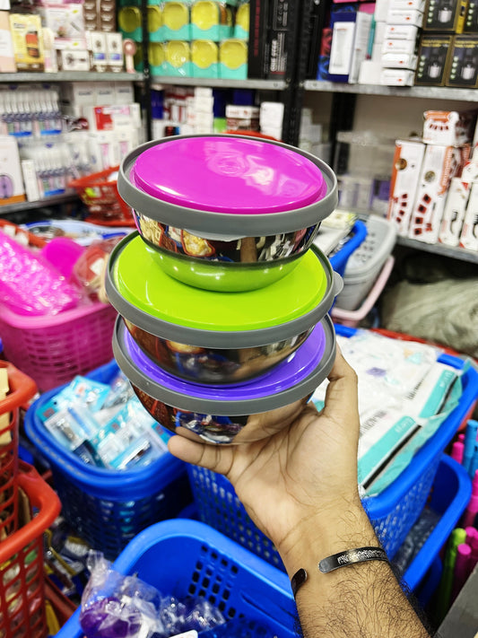 3 Pcs Stainless Steel Colourful Bowl Set high Quality