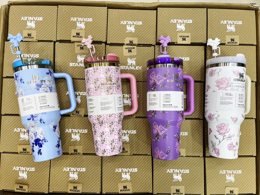 1200ml Flower Stanley Stainless Steel with Steel Straw & Straw Stopper (Heavy Weight)