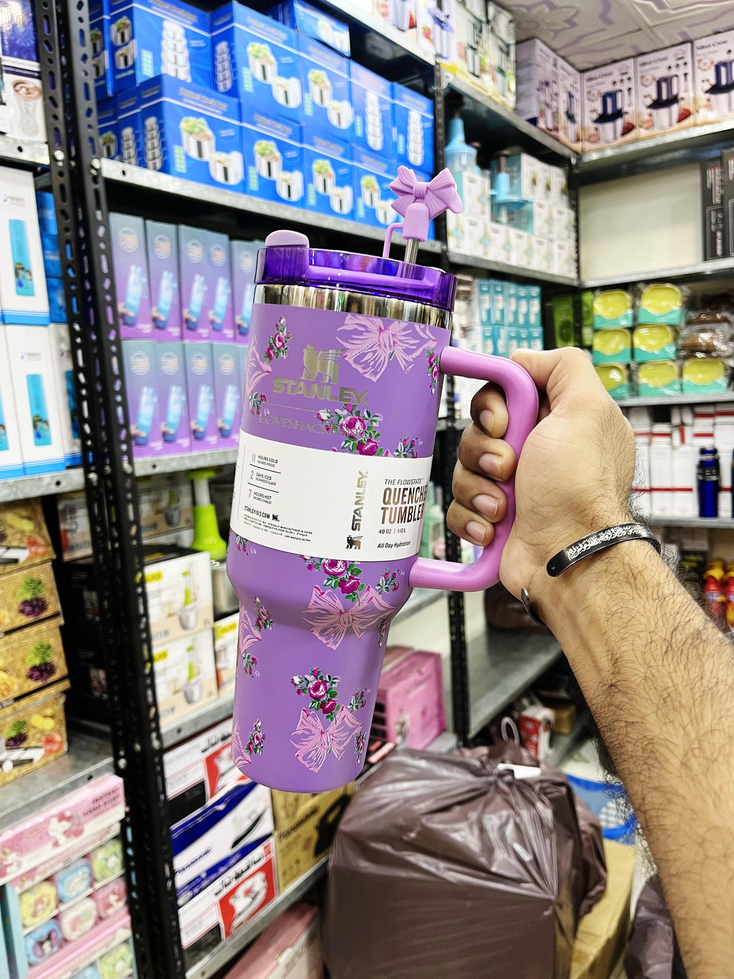 1200ml Flower Stanley Stainless Steel with Steel Straw & Straw Stopper (Heavy Weight)