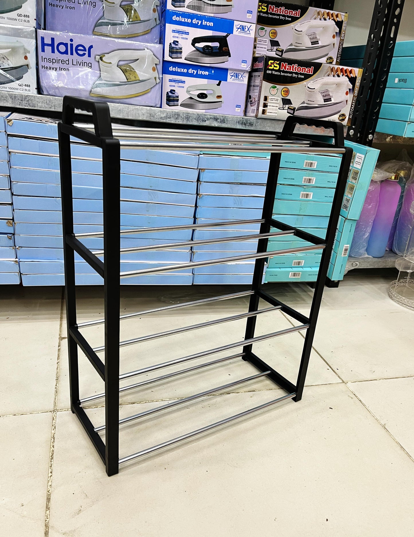 Square Shape 4 Layer Shoes Rack Steel Rod