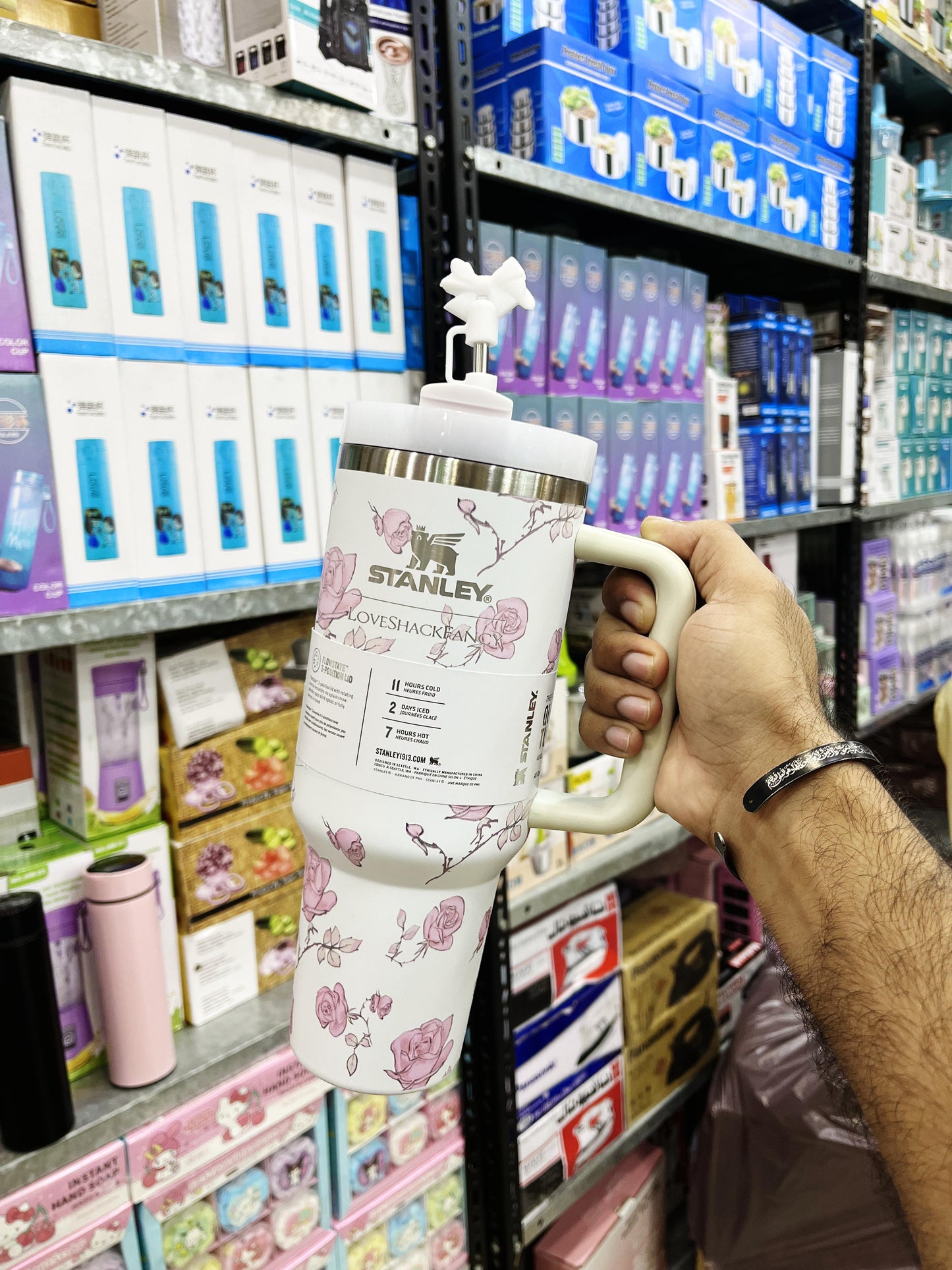 1200ml Flower Stanley Stainless Steel with Steel Straw & Straw Stopper (Heavy Weight)