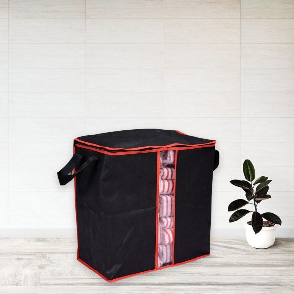 Black Storage Blanket Bag Organizer Folding Bag Organizer, Cloth Storage Boxes For Wardrobe. (Good Quality) - pack of 3