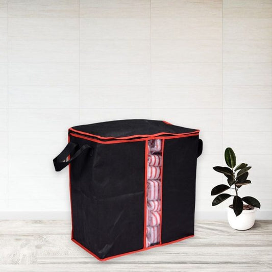 Black Storage Blanket Bag Organizer Folding Bag Organizer, Cloth Storage Boxes For Wardrobe. (Good Quality) - pack of 3