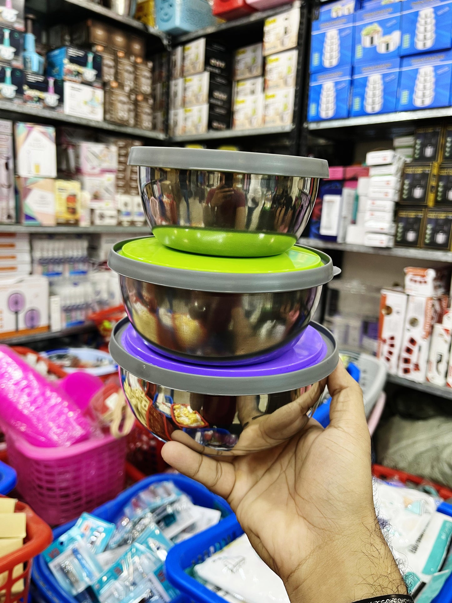 3 Pcs Stainless Steel Colourful Bowl Set high Quality