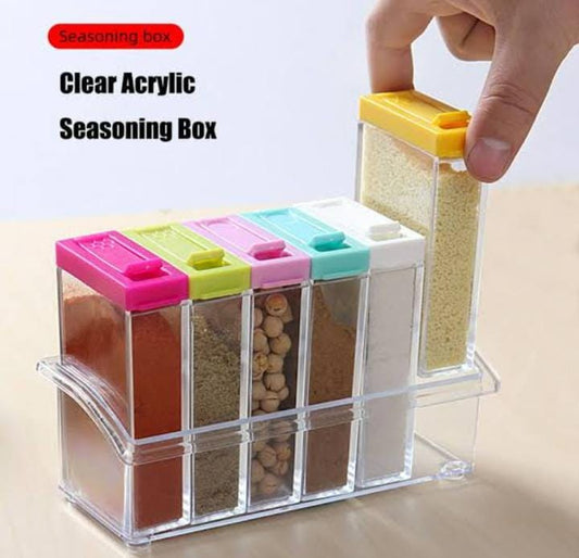 Clear Acrylic Seasoning Box – 6 Compartment Spice Organizer