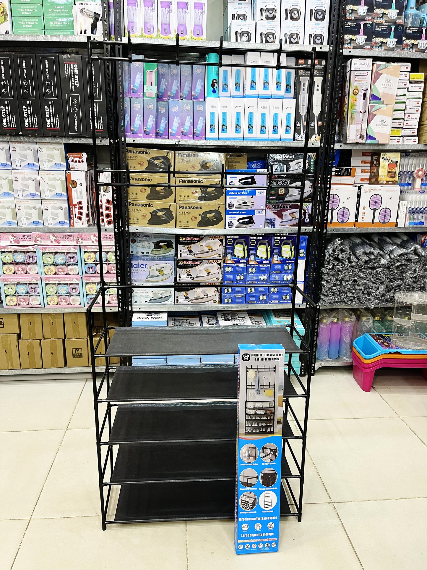 5 Layer Attachable Coat Hanger with Shoes Rack (Black & White) with box