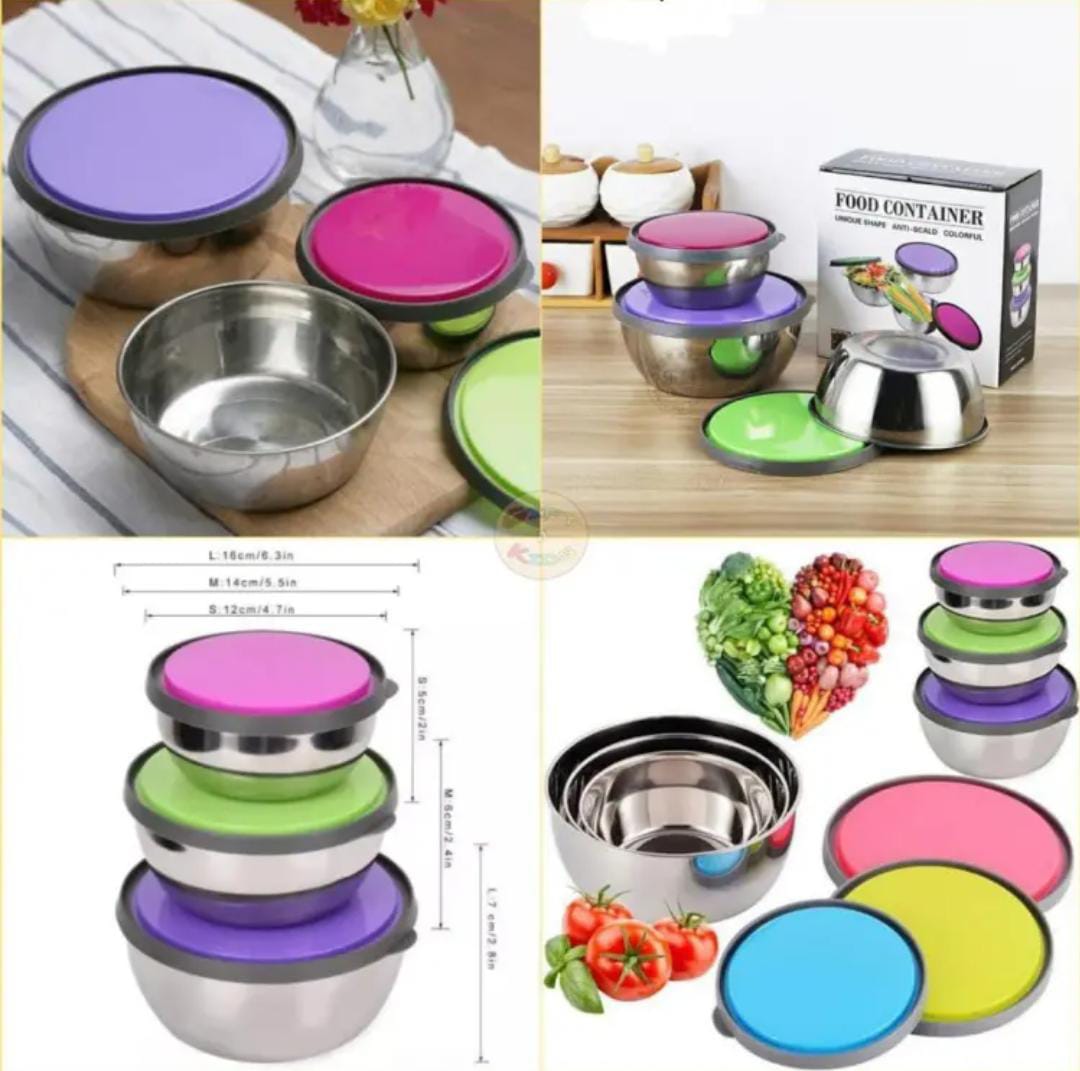 3 Pcs Stainless Steel Colourful Bowl Set high Quality