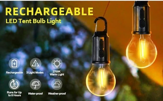 Rechargeable Portable Led Camping Lantern, Tent Lamp With Clip Hook, Essentials Tent Accessories Emergency Camping Lights For Backpacking Camping Hiking Fishing Hurricane Outage Type -c Charging