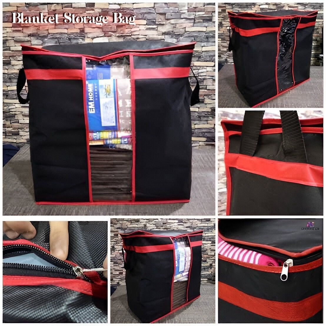 Black Storage Blanket Bag Organizer Folding Bag Organizer, Cloth Storage Boxes For Wardrobe. (Good Quality) - pack of 3